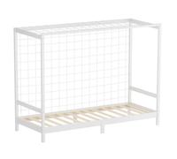 ML-Design Lit Enfant But de Football Handball, 90x200 cm, Blanc, en Bois Massif, avec Sommier à Lattes et Filet, sans Matelas, Couchage Junior Fille Garçon Chambre à Coucher, Structure Thème Sport