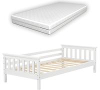 Lit d'enfant Nuuk avec matelas confort 80x160 cm Lit d'adolescent avec espace de rangement et sommier à lattes Lit couchette en pin contreplaqué blanc