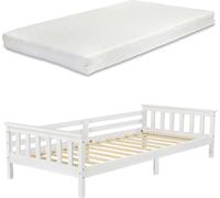 Lit d'enfant Nuuk avec matelas en mousse froide 90x200 cm Lit d'adolescent avec espace de rangement et sommier à lattes Lit couchette en pin contreplaqué blanc