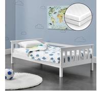 Lit d'enfant Nuuk avec matelas confort 80x160 cm Lit d'adolescent avec espace de rangement et sommier à lattes Lit couchette en pin contreplaqué blanc
