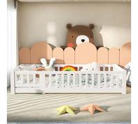 Lit d'enfant ProximaX, lit au sol 90 x 200 cm avec barrières et porte, lit Montessori en bois pour enfants, sûr, bas, blanc