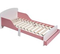 Lit d'enfant Relaxdays, 70 x 140 cm, lit pour tout-petits avec barrière de sécurité, sommier à lattes, tablette, lit pour chambre d'enfant, MDF, rose/blanc