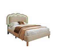 Lit d'enfant rembourré 90×190 cm avec tête de lit LED et hauteur réglable