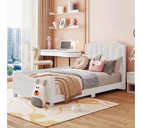 Lit d'enfant rembourré 90 x 200 cm, canapé-lit avec structure en flanelle, lit moelleux multifonctionnel avec dossier et accoudoirs, lit parent-enfant, lit pour adolescent, lit d'appoint, beige