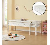 Lit d'enfant 'Siikalatva' 90x200cm avec matelas avec protection contre les chutes en bois de pin