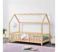 Lit d'enfant 'Sisimiut' à l'aspect de maison avec protection contre les chutes en pin 70 x 140 cm couleurs du bois