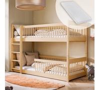 Lit d'enfant surélevé Lit superposé 80x180 | 90x190 | 90x200 cm, avec bords arrondis et transformable en 2 lits 90x190 cm de 4 à 18 ans, naturel avec 2 matelas