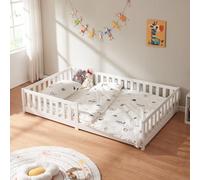 Lit d'enfant 'Tanna' lit de sol 120 x 200 cm Lit Montessori avec protection antichute pin blanc