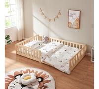 Lit d'enfant 'Tanna' lit de sol 120 x 200 cm Lit Montessori avec protection antichute pin naturel