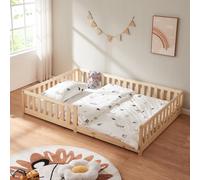 Lit d'enfant 'Tanna' lit de sol 140 x 200 cm Lit Montessori avec protection antichute pin naturel