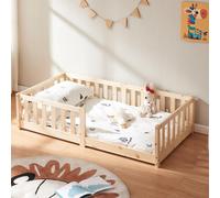 Lit d'enfant 'Tanna' lit de sol 80 x 160 cm Lit Montessori avec protection antichute pin naturel