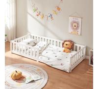 Lit d'enfant 'Tanna' lit de sol 90 x 200 cm Lit Montessori avec protection antichute pin blanc