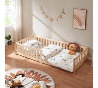Lit d'enfant 'Tanna' lit de sol 90 x 200 cm Lit Montessori avec protection antichute pin naturel