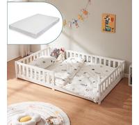 Lit d'enfant 'Tanna' lit de sol avec matelas 120 x 200 cm Lit Montessori avec protection antichute pin blanc