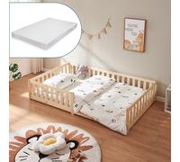 Lit d'enfant 'Tanna' lit de sol avec matelas 120 x 200 cm Lit Montessori avec protection contre les chutes Bois de pin naturel