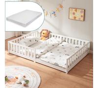 Lit d'enfant 'Tanna' lit de sol avec matelas 140 x 200 cm Lit Montessori avec protection antichute pin blanc