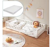 Lit d'enfant 'Tanna' lit de sol avec matelas 90 x 200 cm Lit Montessori avec protection antichute pin blanc