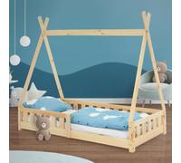 Lit d'enfant tipi 80 x 160 cm - Pin naturel - Barrière et sommier à lattes - Lit tente pour enfant