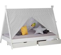 Lit D'Enfant Tipi avec Matelas 90x200 Lit Maison Blanc Gris avec Sommier à Lattes Tiroir