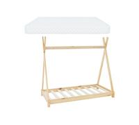 ML-Design Lit d'enfant Tipi 70 x 140 cm Naturel avec Matelas à Mousse Froide Hypoallergénique et Sommier à Lattes, Housse Amovible Respirant Lavable, Cadre de Lit Style Indien en Bois de Pin Massif