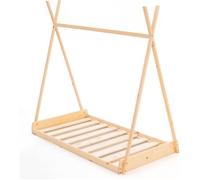 Lit d'Enfant Tipi Montessori en Bois Écologique Robincool Tipi Dreams 150x75x138 cm pour Matelas de 140x70 cm Guirlande LED