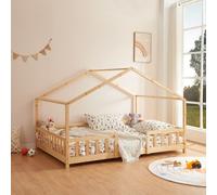 Lit d'enfant 'Treviolo' à l'aspect de maison avec protection antichute en pin 120 x 200 cm couleurs du bois