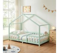 Lit d'enfant 'Treviolo' à l'aspect de maison avec protection antichute en pin 90 x 200 cm vert menthe / blanc