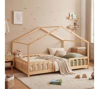 Lit d'enfant 'Treviolo' à l'aspect de maison avec protection contre les chutes en pin 140 x 200 cm couleurs du bois