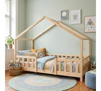 Lit d'enfant 'Treviolo' à l'aspect de maison avec protection contre les chutes en pin 80 x 160 cm couleurs du bois