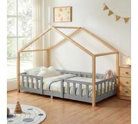 Lit d'enfant 'Treviolo' à l'aspect de maison avec protection contre les chutes en pin 90 x 200 cm gris clair / blanc