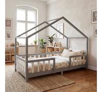 Lit d'enfant 'Treviolo' à l'aspect de maison avec protection contre les chutes en pin 90 x 200 cm gris clair / blanc