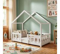 Lit d'enfant 'Treviolo' à l'aspect de maison avec protection contre les chutes Pin 70 x 140 cm Blanc