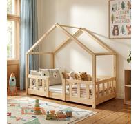 Lit d'enfant 'Treviolo' à l'aspect de maison avec protection contre les chutes pin 70 x 140 cm couleurs du bois
