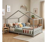 Lit d'enfant 'Treviolo' aspect maison avec protection antichute en pin 120 x 200 cm Gris / Blanc