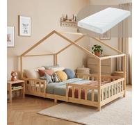 Lit d'enfant 'Treviolo' avec matelas et protection contre les chutes 120x200cm bois naturel