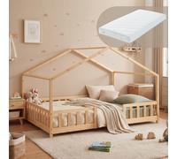 Lit d'enfant 'Treviolo' avec matelas et protection contre les chutes 140x200cm bois naturel