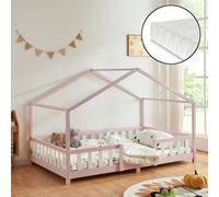 Lit d'enfant 'Treviolo' avec matelas et protection contre les chutes 140x200cm rose / blanc