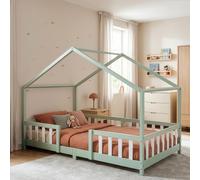 Lit d'enfant 'Treviolo' avec matelas et protection contre les chutes 140x200cm vert menthe / blanc