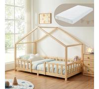 Lit d'enfant 'Treviolo' avec matelas et protection contre les chutes 90x200cm bois naturel