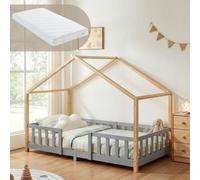 Lit d'enfant 'Treviolo' avec matelas et protection contre les chutes 90x200cm gris clair / blanc