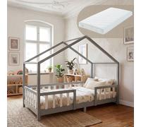 Lit d'enfant 'Treviolo' avec matelas et protection contre les chutes 90x200cm gris clair / blanc