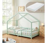 Lit d'enfant 'Treviolo' avec matelas et protection contre les chutes 90x200cm vert menthe / blanc