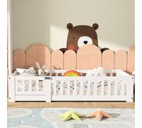 Lit d'enfant UnboxG 120 x 200 cm, blanc, avec sommier à lattes et barrières de sécurité, lit monté avec porte pour tout-petits, lit en bois robuste adapté à la croissance de l'enfant