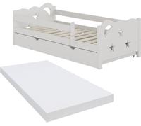 Lit d'enfant Vitalispa Jessica Blanc 80x160 cm avec tiroir et matelas, Model 40327