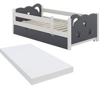 Lit d'enfant Vitalispa Jessica Gris 70x140 cm avec tiroir et matelas, Model 40341