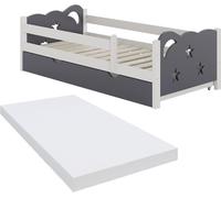 Lit d'enfant Vitalispa Jessica Gris 80x160 cm avec tiroir et matelas, Model 40345