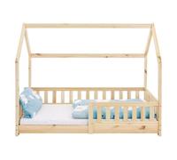 ML-Design Lit d'Enfant en Bois de Pin Massif Naturel 160x80 cm, Protection Contre les Chutes, Toit et Sommier á Lattes