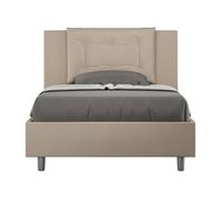Lit design 120x190 cm avec tête de lit coussin matelassé simili cuir beige Andry Avec sommier et sans coffre