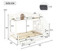 Lit d'étage, Lit d'enfant, Deux tiroirs avec rouleaux, Exquise belle fenêtre, Cabinet d'angle, Stable Lattengrille, Pinier + MDF + P