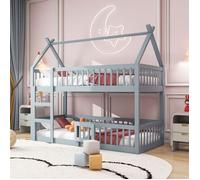 Lit d'étage pour enfants 90*200, Lit de famille pour enfants, Lit d'étage avec escalier, Design de loft, Cadre d'étage en bois mas